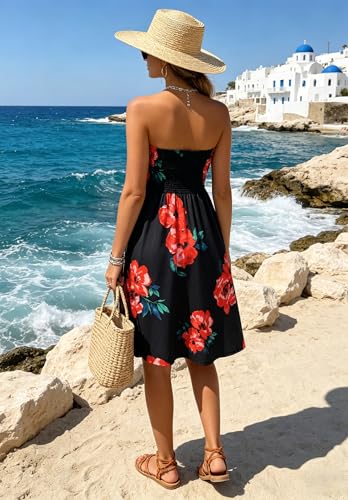 Image of Zyyfly Strapless Dress for Women Summer Beach Boho Smocked Tube Top Dress