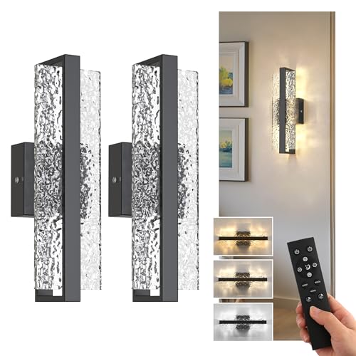 Crystal Battery Operated Wall Sconce Set of 2, Dimmable 3CCT, 10000mAh