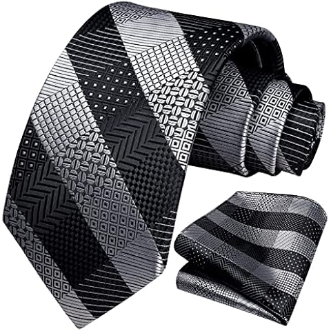 HISDERN Cravate Élégante Noir et Argent Cover
