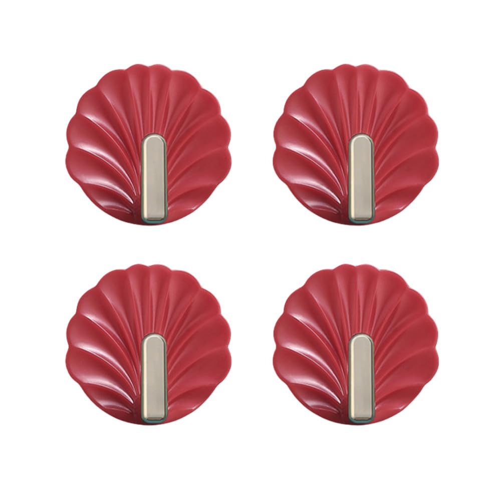 Juego de 4 ganchos de pared creativos de concha para baño, multifuncionales, ganchos sin perforación, percheros decorativos para el hogar, ganchos adhesivos, rojo, 4 piezas, 8 juegos