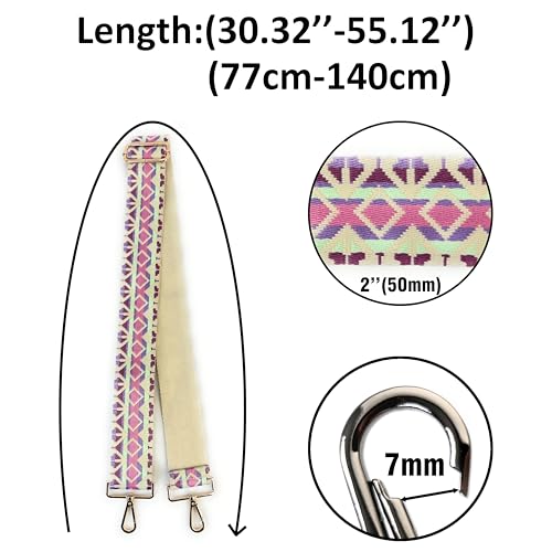 Image of Pastel Multicolor Boho Diamond Purse Strap with Light Gold Hardware 2 Inch Wide Replacement Crossbody Guitar Style Shoulder Strap for Handbags Totes