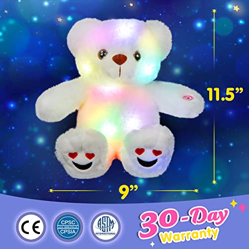 Bstaofy Light Up Plush White Teddy Bears Loving Smiling Stuffed Animal Soft Fur Nightlight Toy Gifts Valentine's Mother's Day For Mom Kids Girls Birthday Toddlers, 11.5" #TOP1