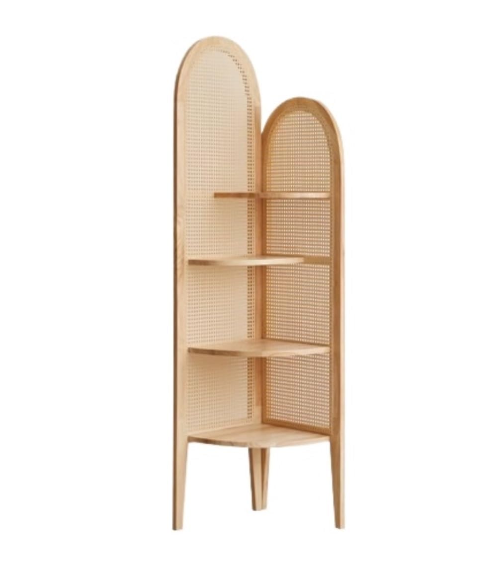JDHFIUDJ Corner Shelf Corner Shelves Corner Rack 4 Tier Corner Shelf Wooden Corner Bookshelf Rattan Weaving Bookcase and Plant Stand for Living Room Bedroom Corner Stand Corner Shelf Stand