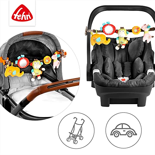 Fehn Kinderwagenkette Spielzeug Safari – Baby Mobile Kette mit niedlichen Figuren zum Aufhängen an Kinderwagen, Babyschale oder Kinderbett – Kinderwagen Zubehör für Babys und Kinder ab 0+ Monaten