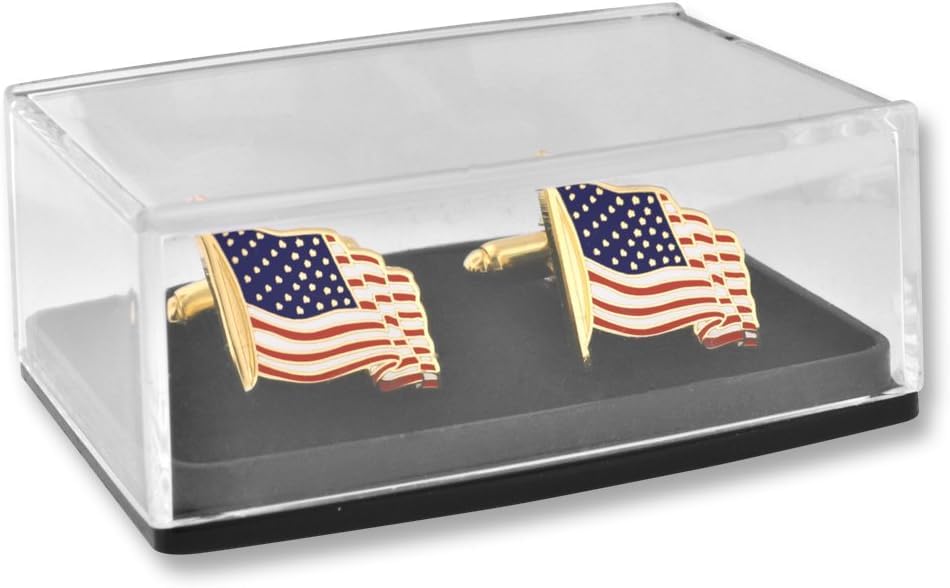 Image of PinMart's Gold Color Plated and Silver Made in the USA American Flag Enamel Lapel Pin, Cufflink & Tie Clip