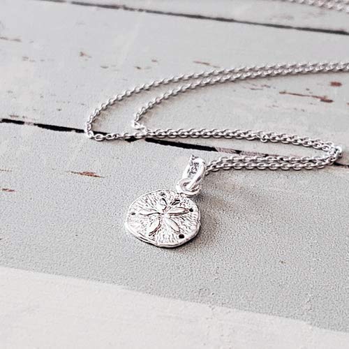 Sand Dollar Charm Sterling Silver Necklace 18" (Tiny Size, Shiny) #TOP3