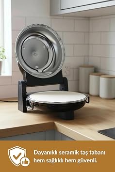 Dr.Maya® Stone Oven Machine - PRO+ Retro, Removable Stone Base, Casserole and Tray Disposable Professional Pizza and Lahmacun Baking (Black)
