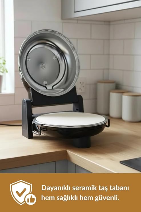 Dr.Maya® Stone Oven Machine - PRO+ Retro, Removable Stone Base, Casserole and Tray Disposable Professional Pizza and Lahmacun Baking (Black)