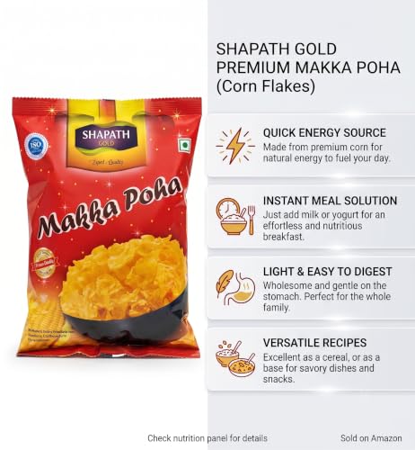 Image of SHAPATH Premium Corn Flakes | Crispy Toasted Corn Flakes | Ready to Fry Breakfast | Light & Crunchy | Enjoy with namkeen /Add Pinch of Salt For Better Taste | Best For Evening Snacks / 500gm Pack