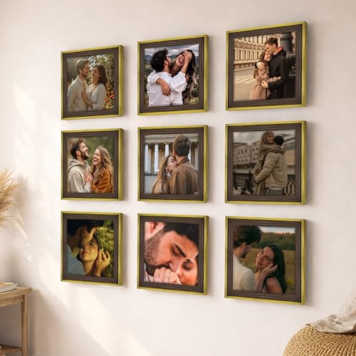 Image of Art Street Luxury Photo Frame for living room, Modern Step Design Photo Frames for Photograph, Art Work, Kids Room Set of 9 (12x12 Inch, Gold)