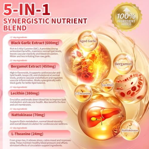 Image of VivoNu Odorless Aged Garlic Extract,1500mg per Serving, 240 Capsules | Cholesterol*,Lipid* & Liver* Support | 5-in-1 Formula with Bergamot,Lecithin,Nattokinase,L-Theanine | Organic, NON-GMO