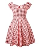 YARN & INK Red Plaid Dresses for Women 1950s Vintage Rockabilly Gingham Clothes Pinup Clothing Cocktail Party Dress (Red Gingham,XL)