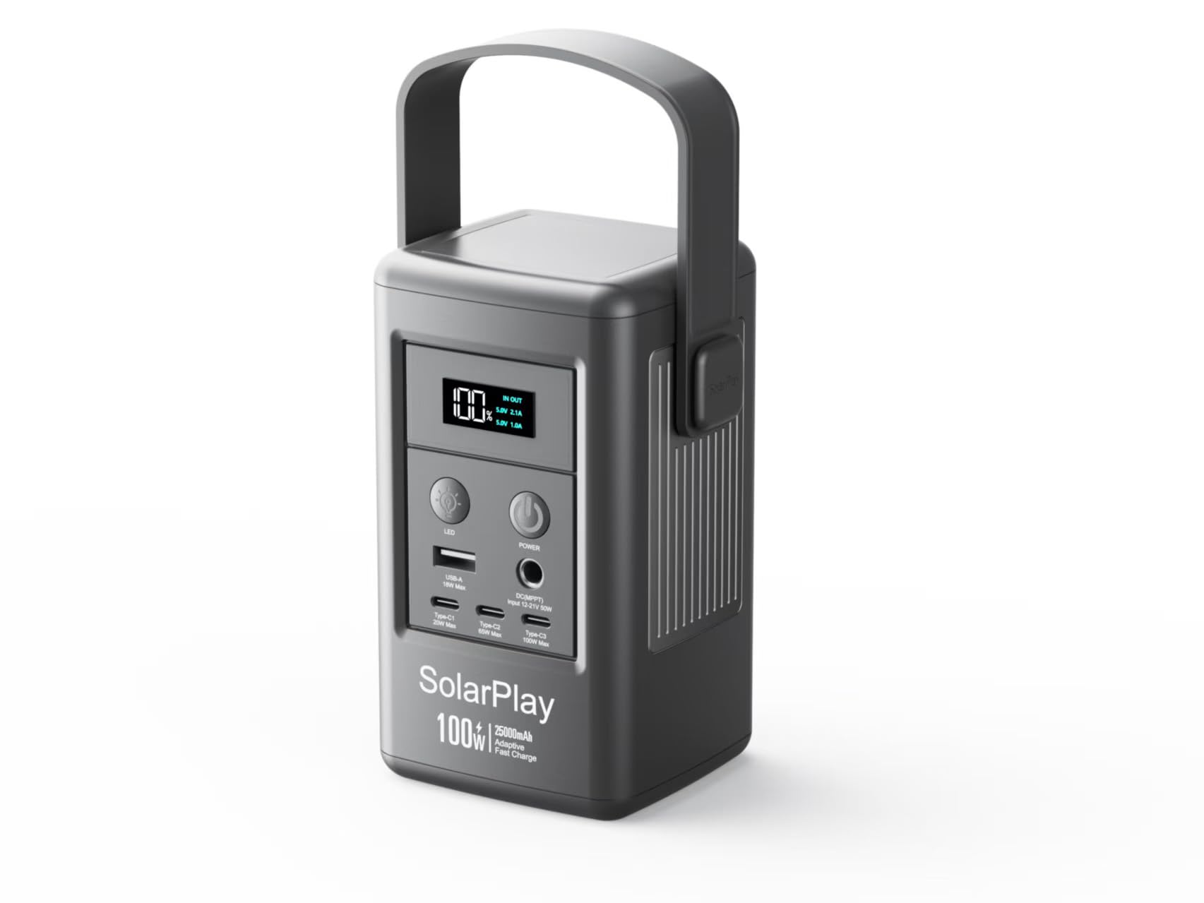SolarPlay Q100 Powerbank da 2500 mAh/92,5 Wh con 5 porte, 3 USB C (1 x 100 W)/USB-A/con Mppt, ricarica completa in 48 minuti, power bank portatile, ideale per viaggi e campeggio