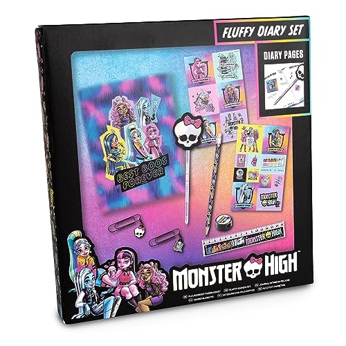 abeec Monster High Kids Journal With Fluffy Notebook, Skull Pen, Diary Stickers, Paper Clips, Ruler, Pencil Sharpener, Pencil - Children's Stationery Set -...