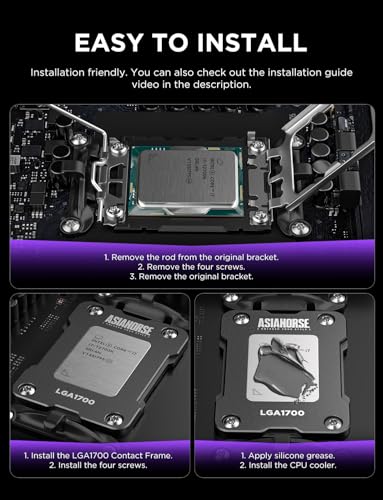 Image of AsiaHorse LGA 1700 CPU Contact Frame, 100% Flush Anti-Bending Secure Frame for Intel CPU, High-Strength Metal Construction Compatible with H610 /B660 /Z690 /Z790 Motherboards, Enhances Cooling Efficiency