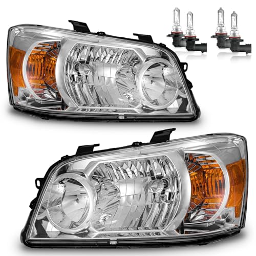 ROADEAL Headlights Assembly W/Bulbs for 2004-2006 Toyota Highlander Sport Utility Headlamp Replacement Left + Right Side