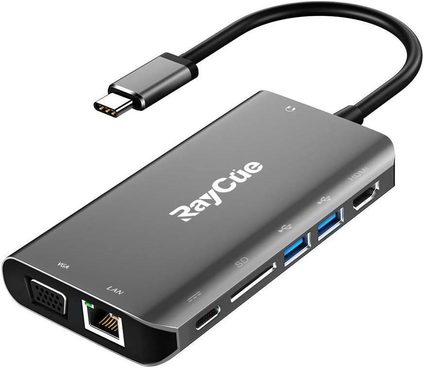 USB C Hub, 8 in 1 USB Type C to HDMI & VGA Hub with RJ45 Gigabit Ethernet Port, 2 USB3.0 Ports, SD Card Reader, 3.5mm Aduio Output&Power Delivery Charging Port for Mac-Book, DELL, HP (Grey)