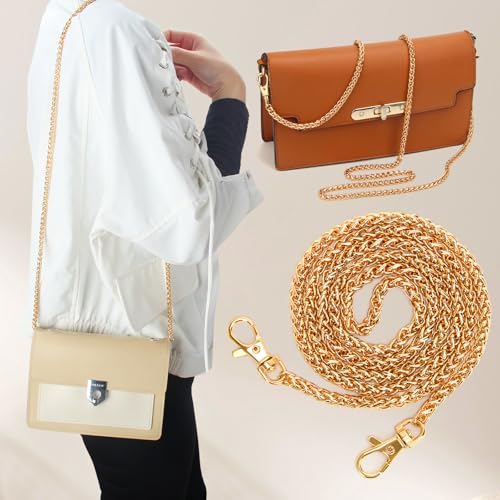 Substituição de corrente de bolsa - alça de mão de metal dourada de 118 cm para bolsas femininas de ombro - suprimentos para fazer você mesmo
