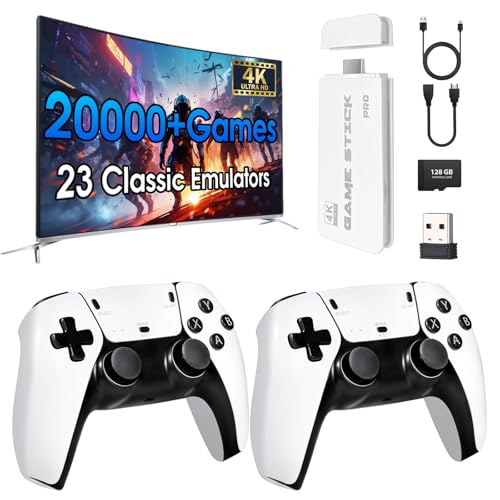 2026 New Retro Gaming Console with 23 Emulators & 20,000+ Built-in Games 4K HDMI Plug and Play Video Game System Games 2.4G with Dual Wireless Controllers(128G)