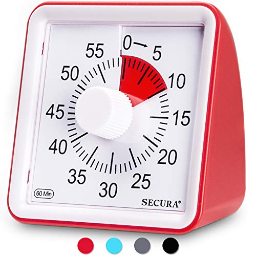 Secura 60-Minute Visual Timer, Classroom Countdown Clock, Silent Timer for Kids and Adults