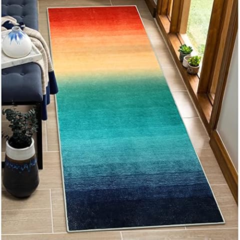 Wonnitar Washable Modern Ombre Runner Rug Cover