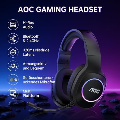 AOC Kabelloses Gaming-Headset mit Mikrofon für PC, PS5, PS4 und Switch – Ansicht 3