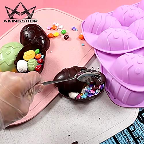 Akingshop Easter Egg Silicone Molds, Chocolate Easter Egg Baking Mold For Hot Chocolate Bombs And Breakable Egg Cocoa Shells, Great For Easter Chocolate Molds, Ice Cube, Chocolate, Candy. (Pink+Blue)