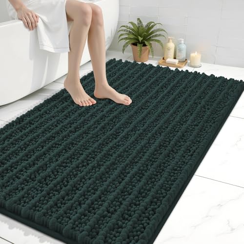 Image of Arotive Luxury Large Bathroom Rugs 40x32, Extra Soft Thick Absorbent Shaggy Chenille Bath Rugs, Machine Wash Dry, Bath Mats for Bathroom Floor, Tub and Shower, Home Decor Accessories, Dark Green