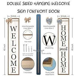 Outdoor Welcome Sign for Front Porch Standing Large 2 Sided 45"X9" Wooden Frame Tall Vertical Leaner Long Home Sweet Home Front Door Sign for Rustic Outside Farmhouse Modern Decor (Wood White) Outdoor Welcome Sign for Front Porch Standing Large 2 Sided 45X9 Wooden Frame Tall Vertical Leaner Long Home Sweet Home Front Door Sign for Rustic Outside Farmhouse Modern Decor Wood White