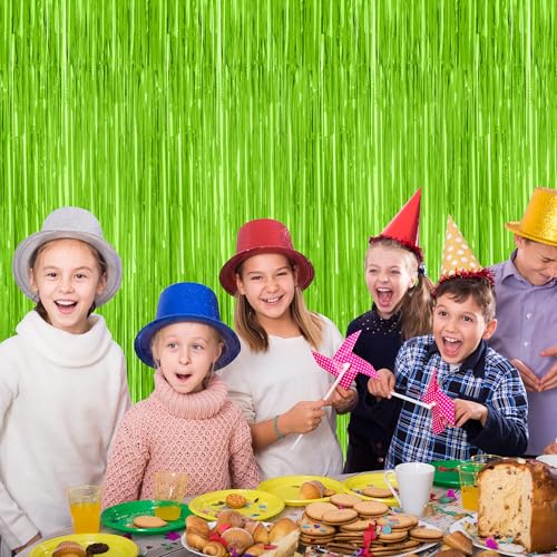 Image of ZATAYE 2 Pack Grass Green Christmas St Patricks Foil Curtain Decorations | Grass Green, Metallic Foil, 3.28 x 7.05 FT, Tinsel Backdrop, Foil Curtain Streamer, Christmas St Patricks Party