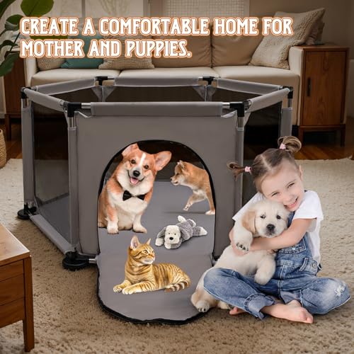 Sechseckige Wurfbox für besonders große Hunde Welpenbox mit Wurfunterlage für große und kleine Hunderassen Wurfzubehör für Hunde und Welpen Maße 122x65 cm