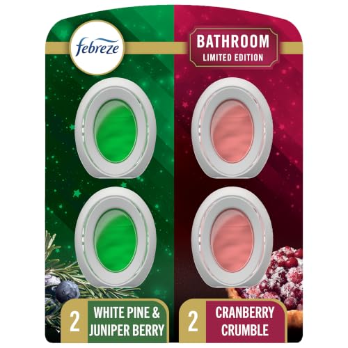 Image of Febreze Odor-Fighting Bathroom Air Freshener for Small Spaces, Cranberry Crumble and White Pine & Juniper Berry Scent, 4 Count