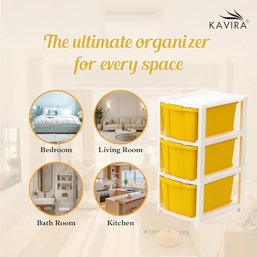 Image of KAVIRA Plastic Drawer Organizer Self Standard Rectangular Multi Purpose Modular Drawer System Large Chest of Drawer Organizer for Home Office (YELLOW, 3XL)
