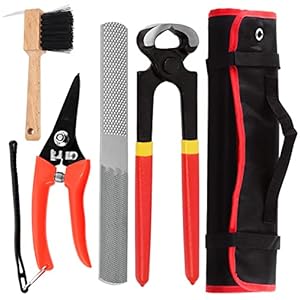 Keadic 5Ps Farrier hoof Trimming Tool kit with Roll Pack Contains 4 in 1 Horseshoe File Raps, 8″ Horse Shoe Cutting Pliers, Multipurpose Trimmer Shears and Horseshoe Brush for Horses Cattle Sheep