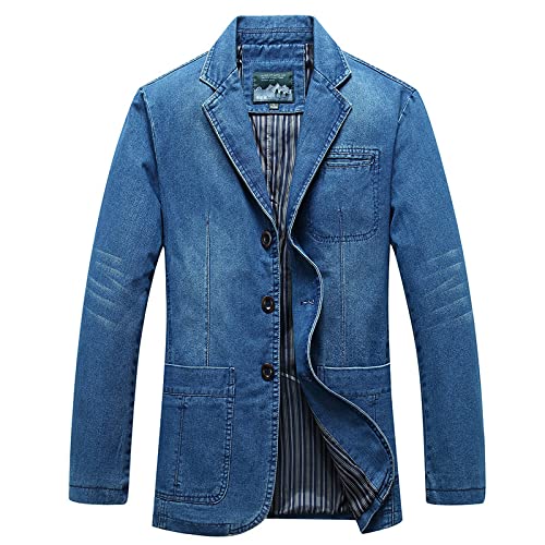 AKPAIA Veste de costume en jean pour hommes mode simple boutonnage à manches longues ample grande taille banlieue veste décontractée polyvalente avec poches 4XL