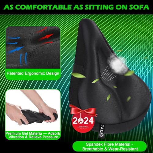 Zacro ZBS2-AUX-1 Bike Seat Cushion - Gel Padded Cover For Men Women Comfort, Extra Soft Exercise Bicycle Compatible With Peloton thumb #2