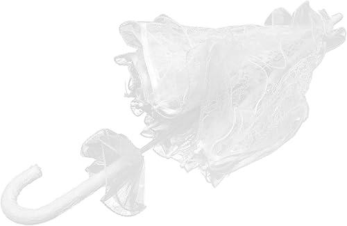 Miniatura 2 de LUOEM Paraguas de encaje blanco para boda, paraguas de novia de boda, accesorio de foto blanca para decoración nupcial, tamaño pequeño