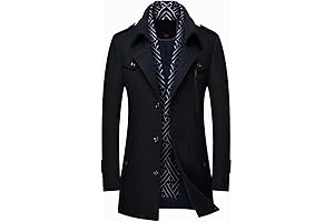 Men's Casual Stylish Winter 3 in 1 Wool Blend Trench Coat with...