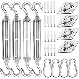 yofit 44 Pcs Shade Sail Hardware Kit, 6 Inch Outdoor Sun Sail Accessories, 304 Stainless Steel Turnbuckles & Brackets for Triangle/Rectangle Sails, Patio Canopy Installation Hardware Set Waterproof