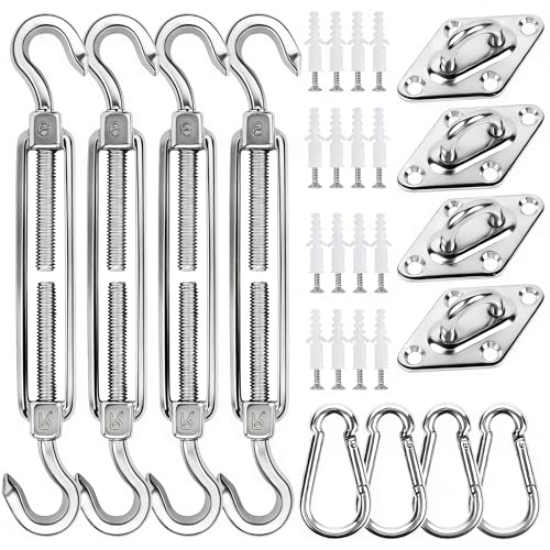 yofit 44 Pcs Shade Sail Hardware Kit, 6 Inch Outdoor Sun Sail Accessories, 304 Stainless Steel Turnbuckles & Brackets for Triangle/Rectangle Sails, Patio Canopy Installation Hardware Set Waterproof