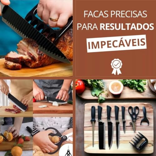 Jogo De Facas Para Churrasco E Cozinha Profissional Em Inox Kit Churrasco 8 Peças Com Amolador E Gar