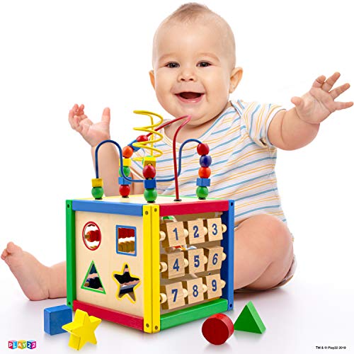 Play22 6013 Wooden Activity Play Cube 6 In-1 For Baby With Removable Bead Maze thumb #1
