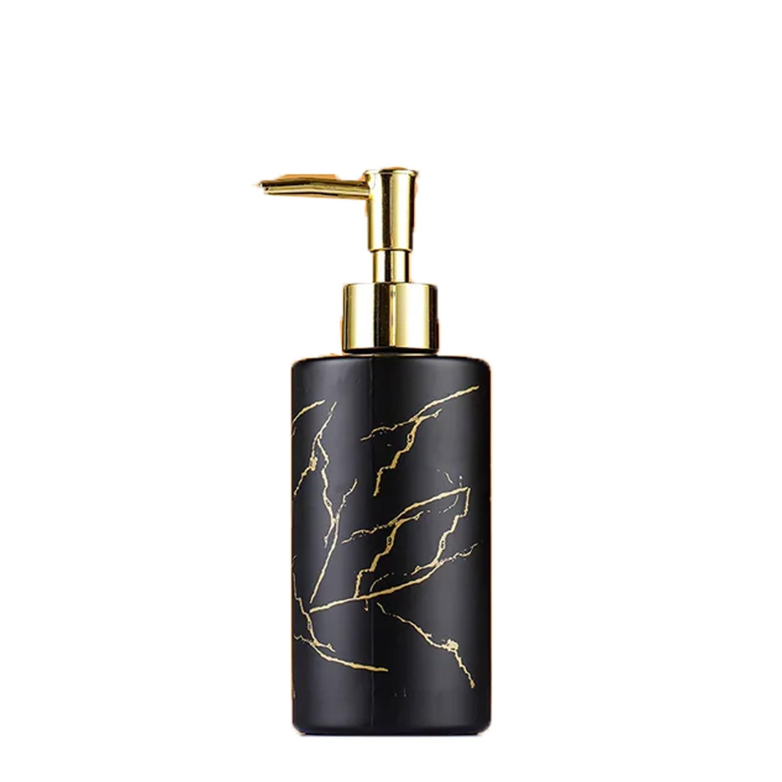 10.8oz Marbling Glass Soap Dispenser Unique Farmhouse Decorative Design, Wide Mouth Refill, Countertop Lotion(Nero)