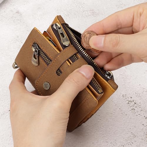 Oxford Fabric Men's Coin Purse Wallet with Metal Chain Card Slots Waterproof Zippered Pouches for Daily Use Metal Anti-Theft Chain Men's Zipper Coin Purse Waterproof Oxford Cloth Metal Anti4