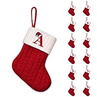 Greenyre Christmas Stockings with Initial Letters A-Z, 7.8 Inches Mini Knitted Xmas Stocking with Embroidered Monogram, Ideal for Family Holiday & Fireplace Decor (Red White)