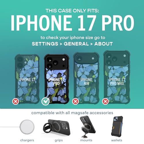 Image of Smartish iPhone 17 Pro MagSafe Case - Gripzilla Protective Magnetic Case for Men [Rugged + Tough] Military Grade Heavy Duty Grip Armor - Drop Tested for Apple iPhone 17 Pro - Blue Blossoms