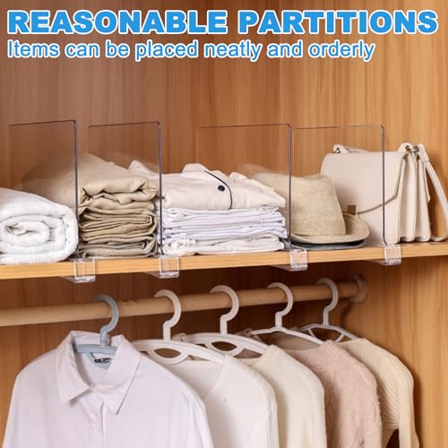 CYEER 8 PCS Shelf Dividers, Acrylic Shelf Dividers for Wardrobe, Vertical Clear Closets Shelf Separator and Organizer Clothes Dividers for Bedroom Kitchen Cabinets Shelf - Image 4