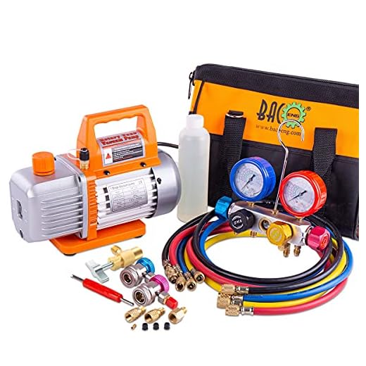 BACOENG Professional Vacuum Pump & Manifold Gauge Set - HVAC A/C Refrigeration Kit - Diagnostic R12 R22 R134a R410A - w/Case