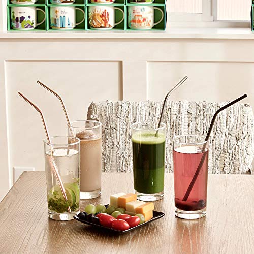 Image of STAR WORK - Metal Straws Stainless Steel Straws 8.5 inch Drinking Straws Reusable 4 Set and 1 cleaning Brush for Picnic,Travelling,Home,Bars (BLUE)