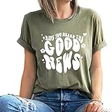 Have You Heard This Good News Christian T-Shirt Women Christian Short Sleeve Shirts Jesus Faith Cross Graphic Casual Loose Tee Tops Heather Olive